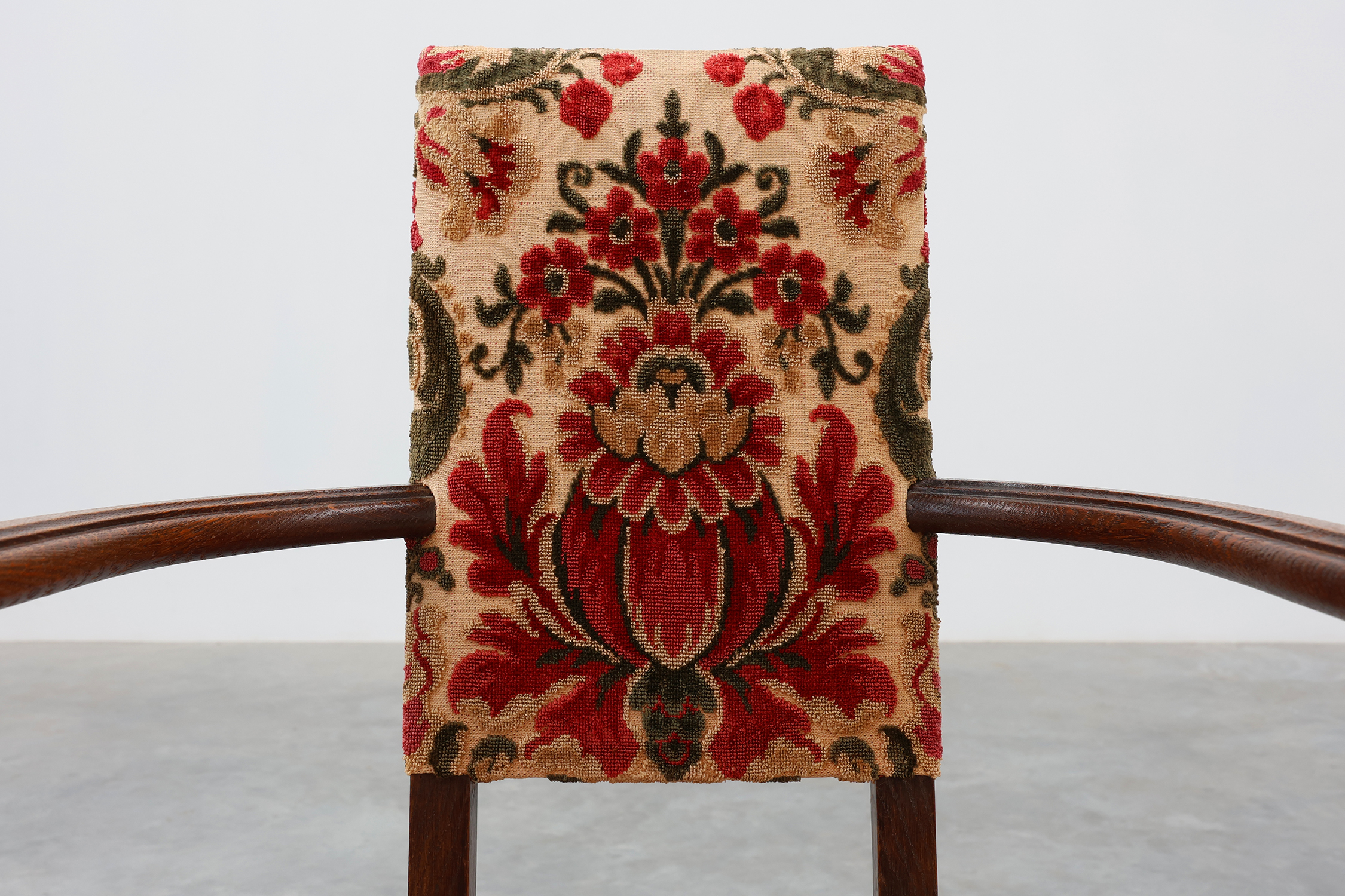 Antique oak Louis XIII style chair with floral upholstery, France ca. 1890thumbnail